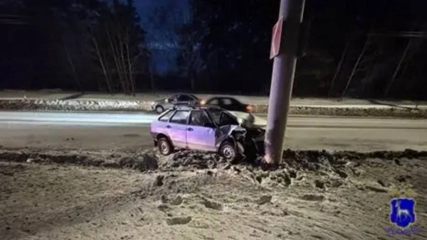 Под Самарой 32-летний водитель ВАЗ съехал в сугроб и врезался в столб