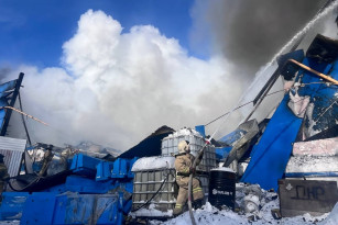 Под Самарой пожарные борются с огнем на складе крупной компании