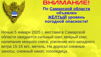 В Самарской области объявлено штормовое предупреждение в ночь на 5 января 2025 года