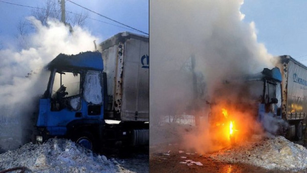 Огненное ЧП в Самарской области: в поселке Алексеевка на ходу загорелся грузовик с пластиковой тарой