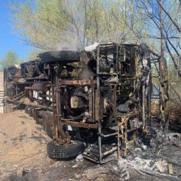 Под Самарой дотла сгорел украинский автобус 
