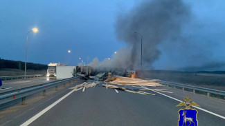 На трассе в Самарской области опрокинулась и загорелась фура