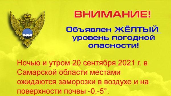 Срочная новость! Из-за заморозков в Самарской области объявили жёлтый уровень опасности