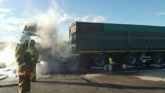 На трассе в Самарской области загорелся грузовик с зерном