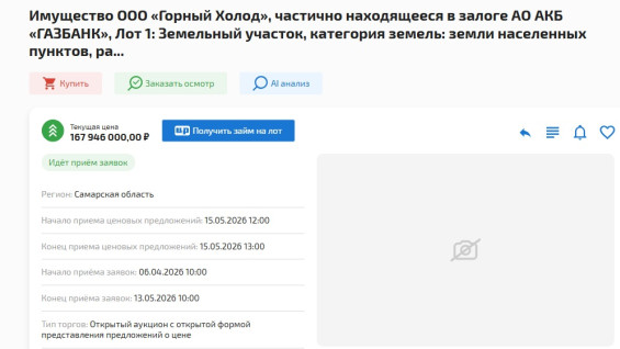 Имущество Красноглинского подземного холодильника распродают за 167,9 млн рублей