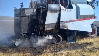 Вспыхнувший комбайн поджёг поле в Самарской области