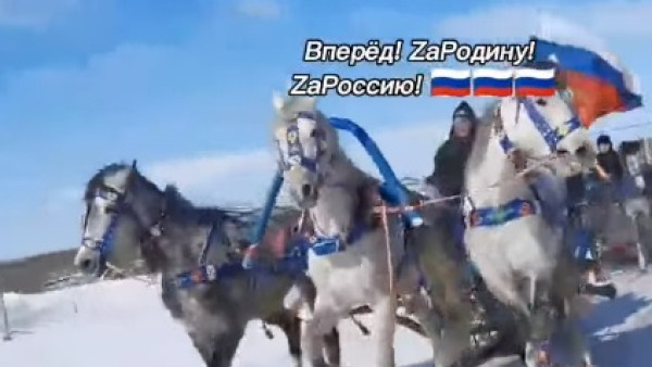 Жители Самарской области заметили колонну из запряженных троек лошадей с триколором