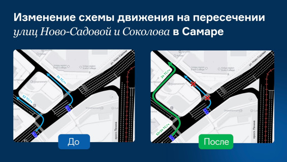 В Самаре изменится схема проезда на перекрестке улиц Ново-Садовой и Соколова